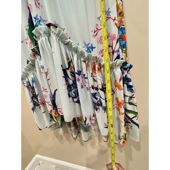 HUNTER BELL MIDI DRESS WILDFLOWER TROPICAL RUFFLE EMBELLISHMENT SZ 4 RELAXED - Picture 5 of 16